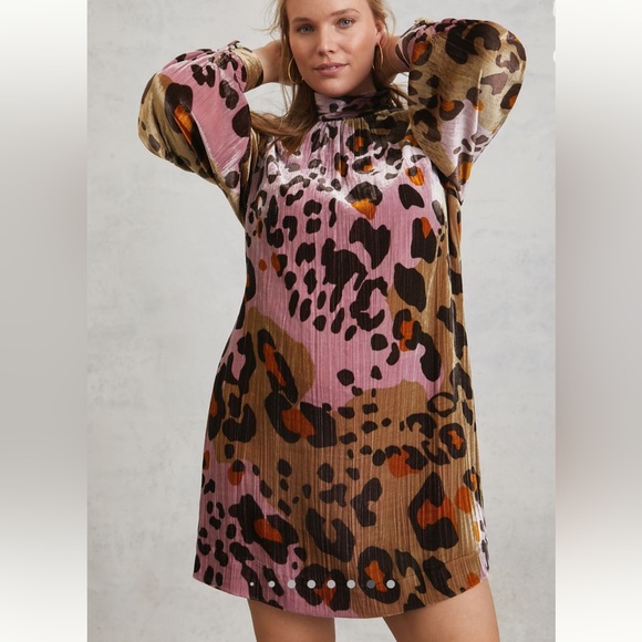 Anthropologie Pink and Brown Leopard Velvet Dress - Picture 5 of 8
